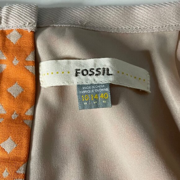 Fossil Mini Skirt Orange and Cream Abstract Print Women's Size 10 Cotton Lined - Picture 3 of 9
